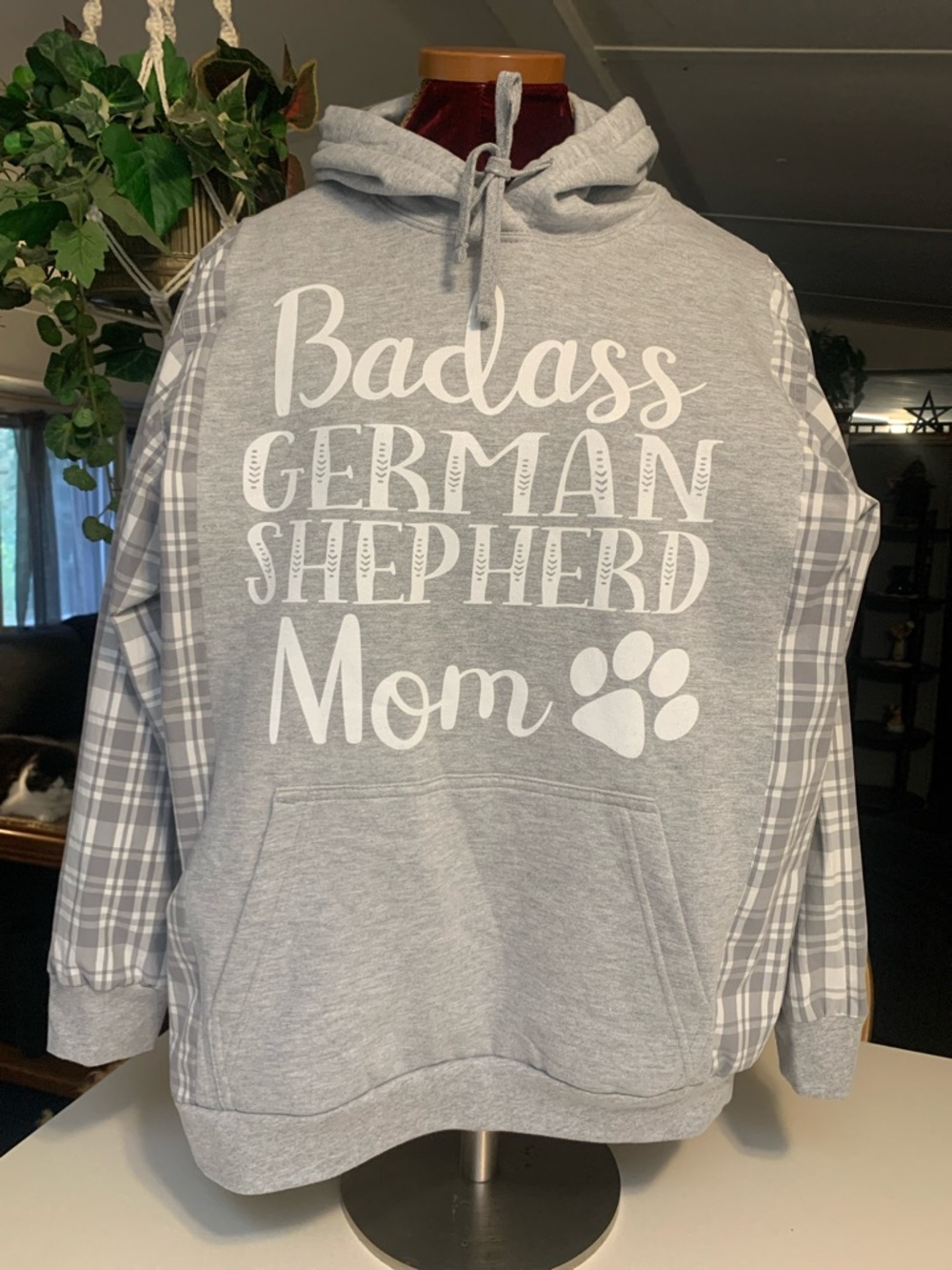 Upcycled Badass German Shepherd Mom Gray Hoodie